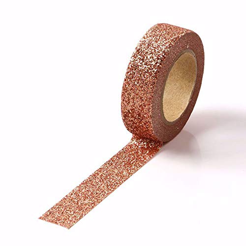 Syntego Glitter Washi Tape عصا زخرفية ذاتية اللصق على زخرفة لامعة لاصقة (ذهبي وردي داكن) - Image 2